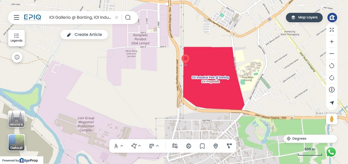 The 136 acres of industrial land is located within IOI Industrial Park @ Banting (source: EPIQ)